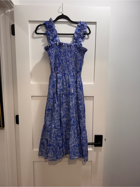 Amanda Uprichard Dresses & Skirts - Amanda Uprichard Blue Printed Smocked Midi Dress with Ruffle Straps small